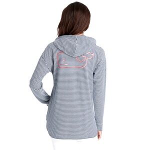 Vineyard Vines Blue Striped Hooded Tee Pink Whale Logo Youth‎ XL Women’s Small